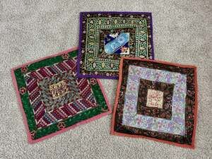 Boho Indian Patchwork Embroidered Sequin Throw Pillow Covers Set of 3 16” x 16”